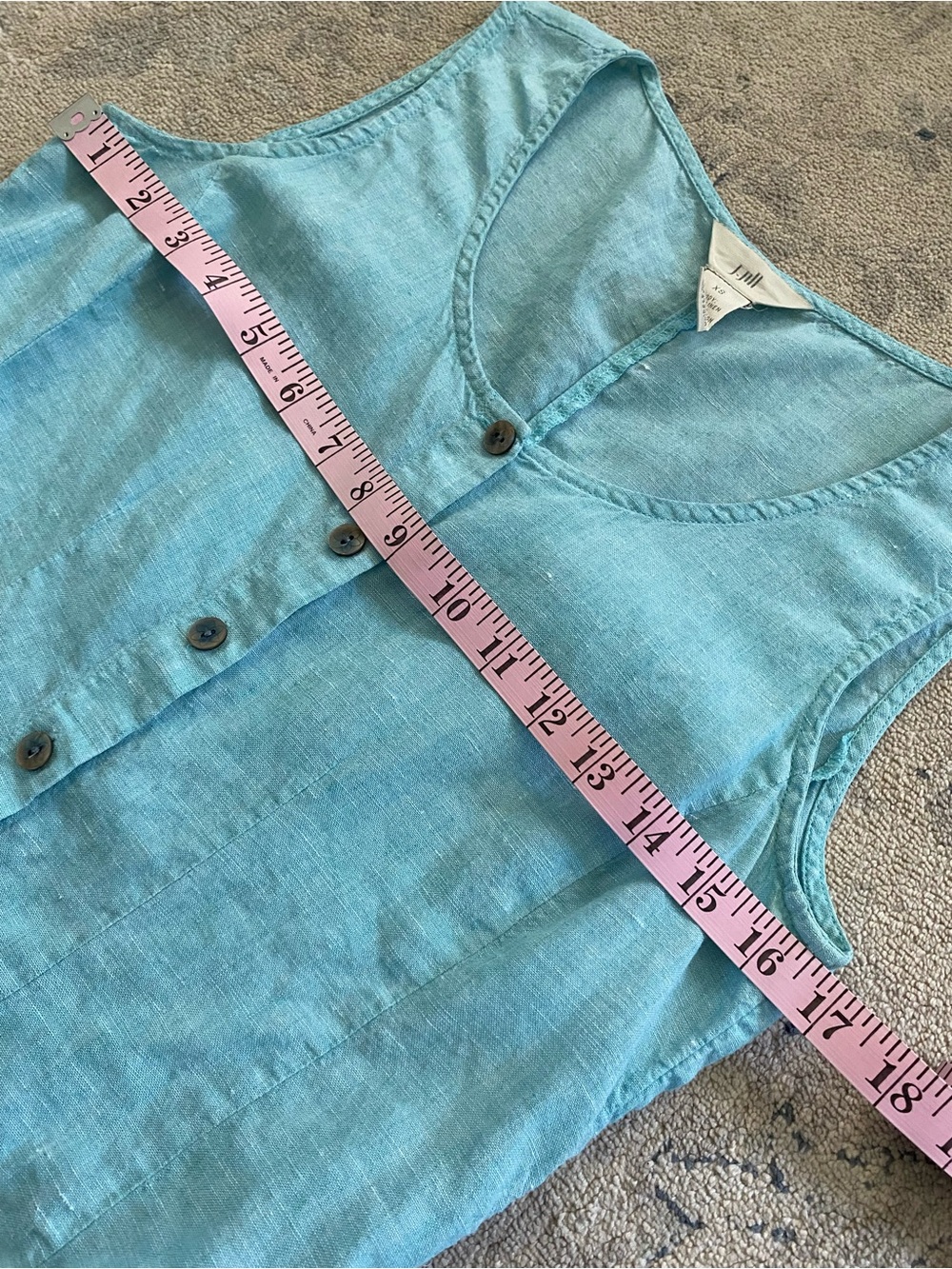 J. Jill Linen Cropped Button Down Tank Top Aqua Blue XS Floral Detail Buttons - Picture 6 of 7